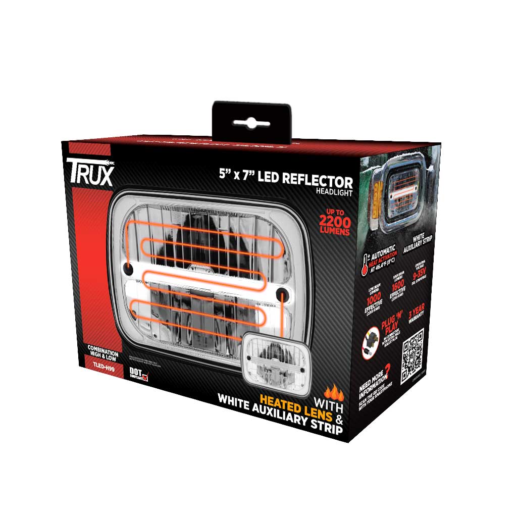 5" x 7" Heated LED Reflector Headlight with Glow Position LED Accent - Combination High & Low Beam | 2200 Lumens - Thumbnail 6