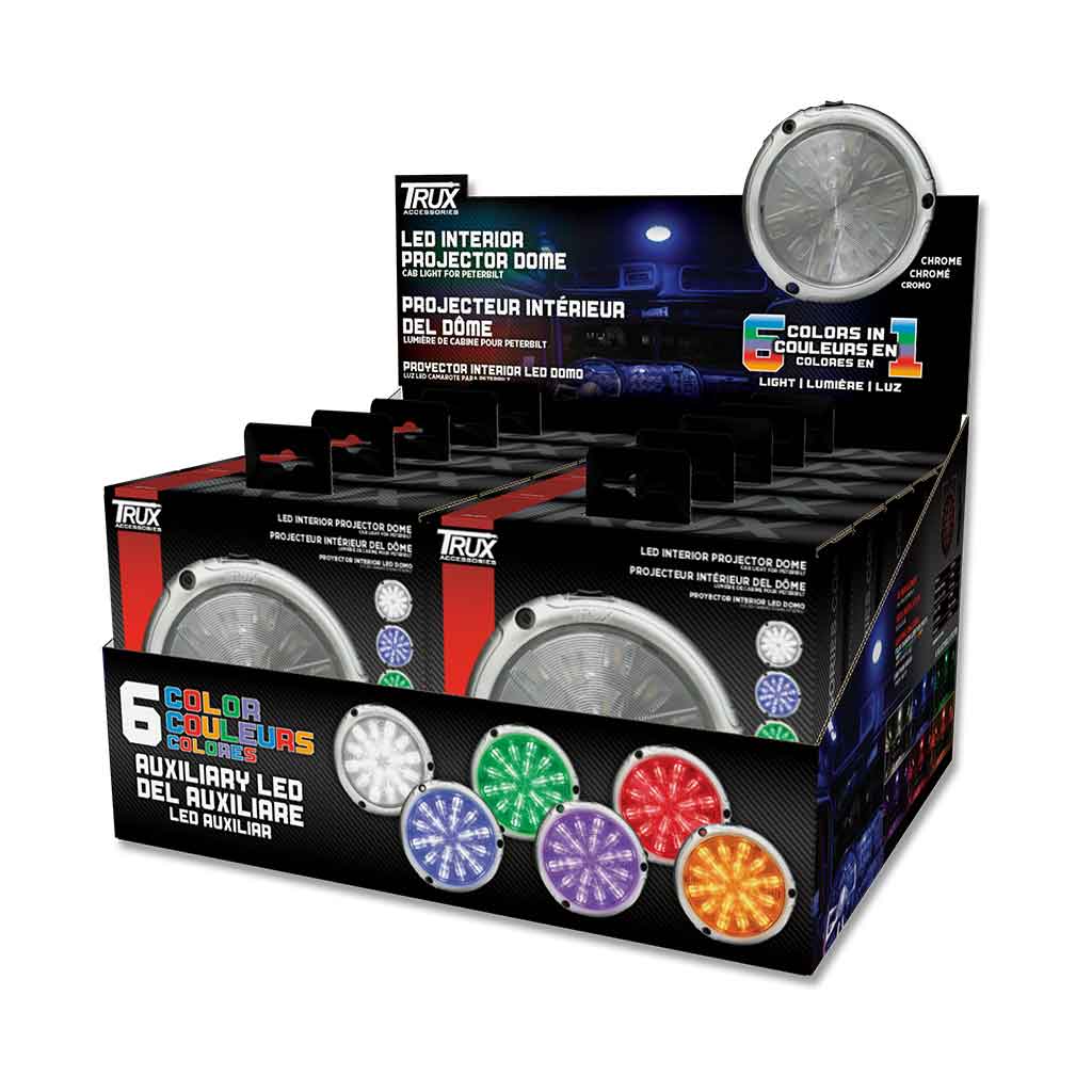 LED Interior Projector Dome 7-Color Cab Light for Peterbilt - Chrome - Thumbnail 12