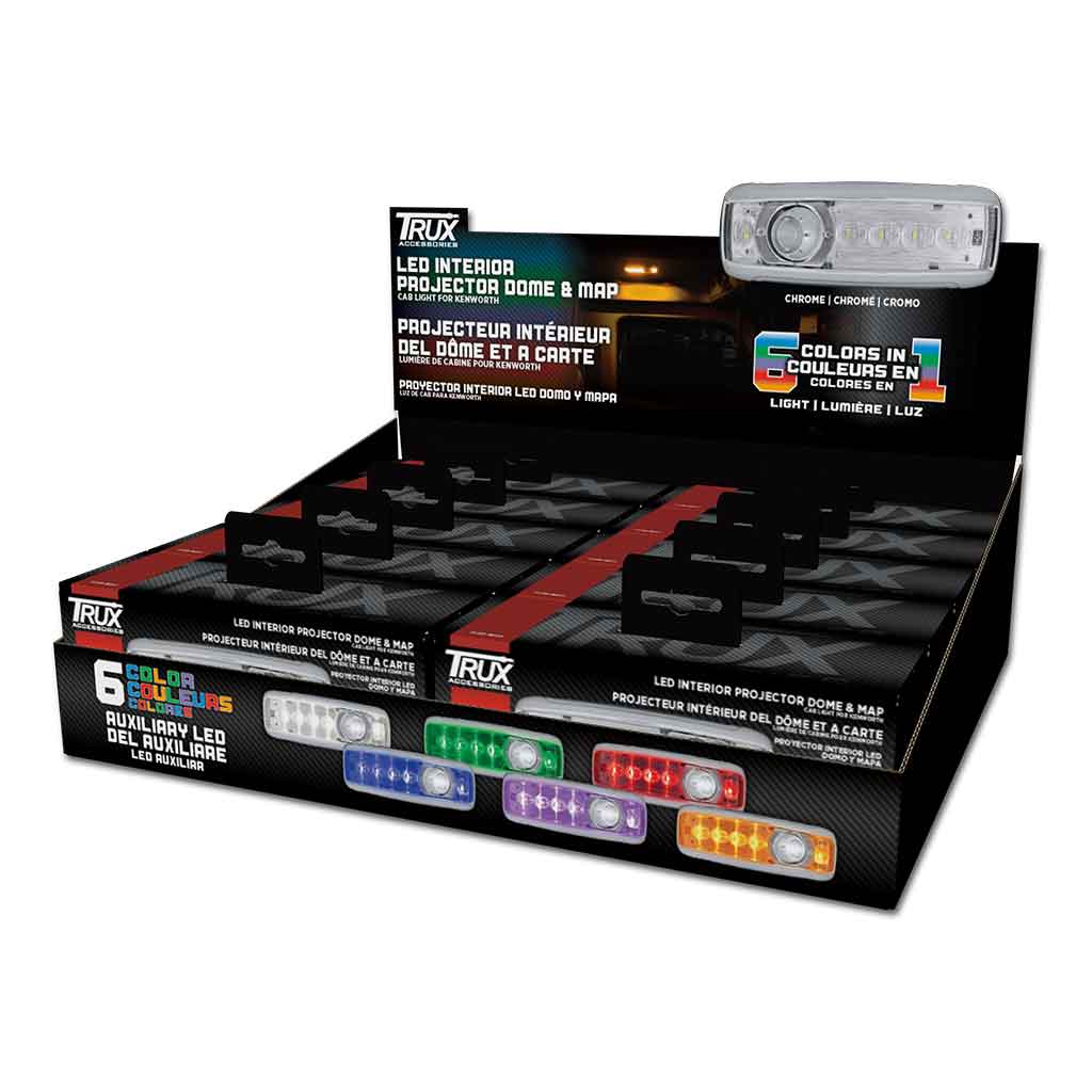 LED Interior Projector Dome & Map 7-Color Cab Light for Kenworth - Chrome - Thumbnail 10