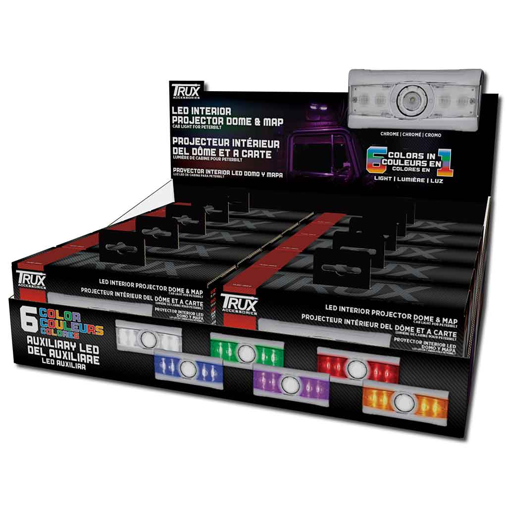 LED Interior Projector Dome & Map 7-Color Cab Light for Peterbilt - Chrome - Thumbnail 14