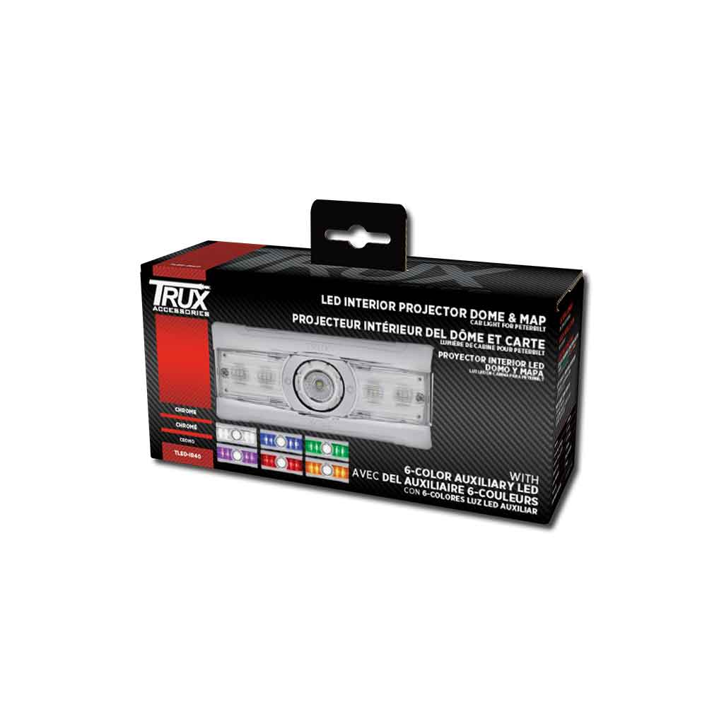 LED Interior Projector Dome & Map 7-Color Cab Light for Peterbilt - Chrome - Thumbnail 3