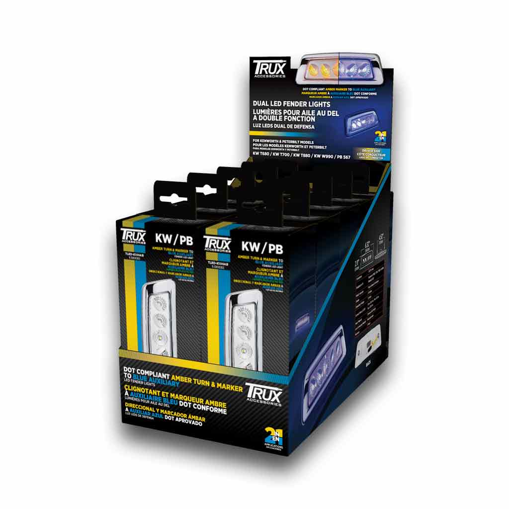 Amber Turn & Marker to Blue Auxiliary Kenworth/Peterbilt LED Fender Light - 5 Diodes | Passenger Side - Thumbnail 3