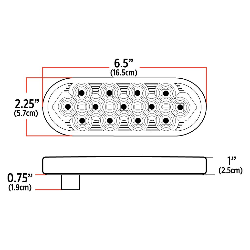 6" White Back Up Oval Mirror LED Light - 13 Diodes - Thumbnail 3