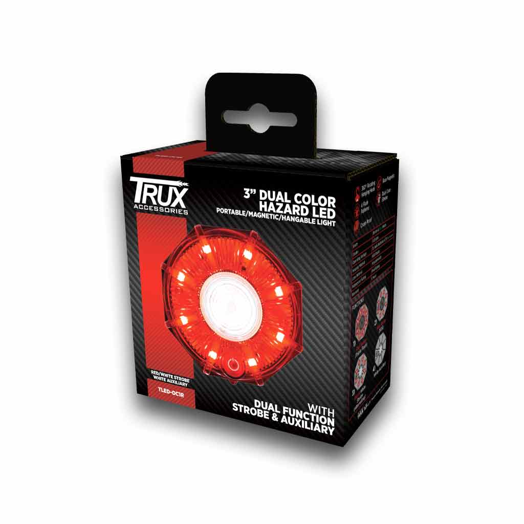 3" Dual Color Red/White Portable/Magnetic/Hangable Hazard LED Flashing Mini Pucks - 9 Diodes - Thumbnail 3