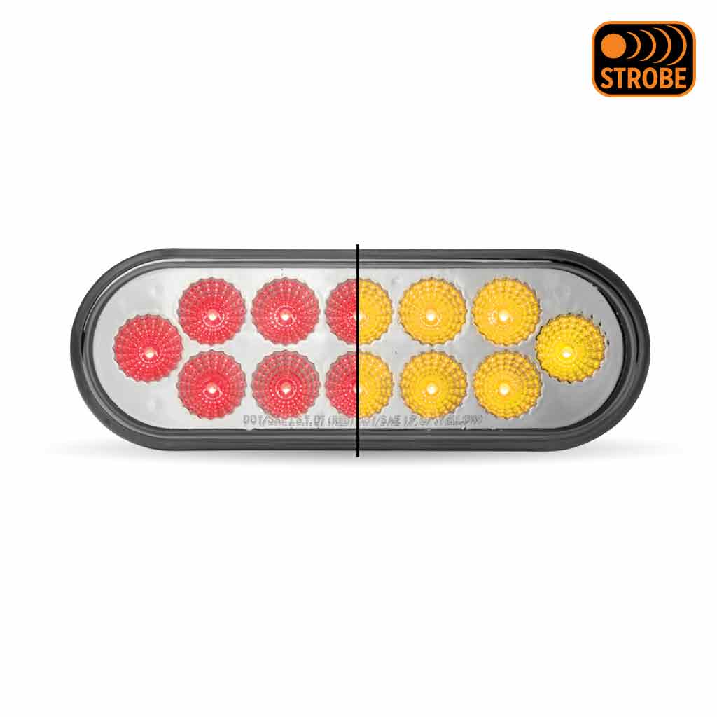 6" Red Stop, Turn & Tail to Amber Strobe LED Oval Light - 12 Diodes - Thumbnail 3
