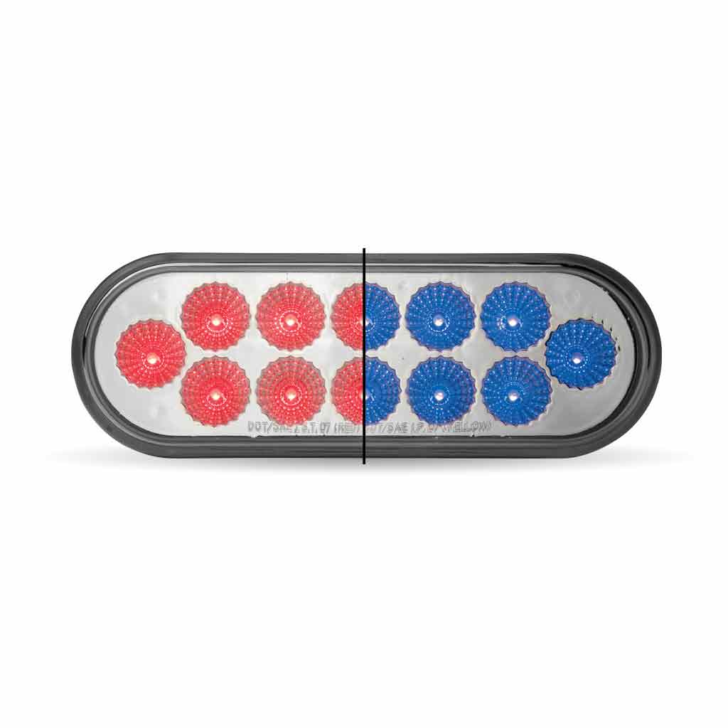 6" Red Stop, Turn & Tail to Blue Auxiliary LED Oval Light - 12 Diodes - Thumbnail 5
