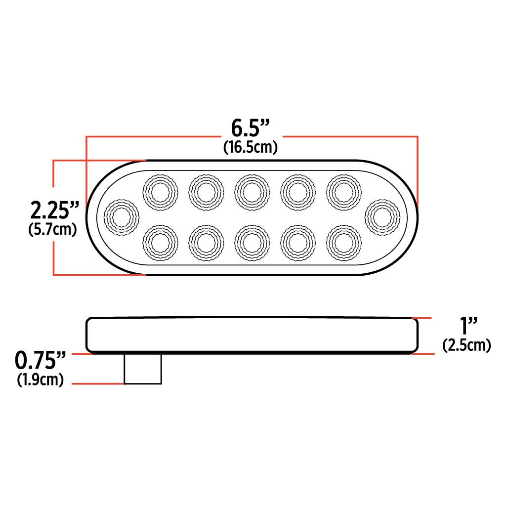 6" Red Stop, Turn & Tail to Green Auxiliary LED Oval Light - 12 Diodes - Thumbnail 6