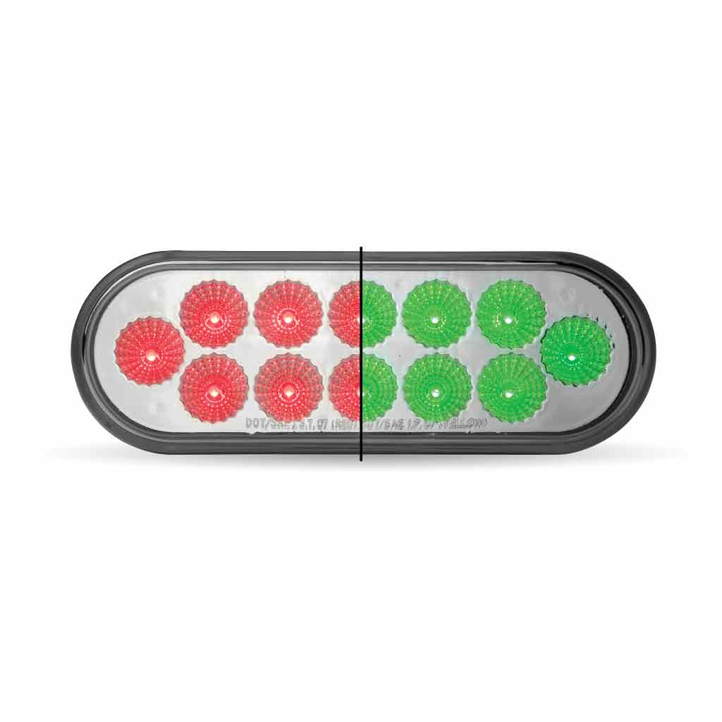 6" Red Stop, Turn & Tail to Green Auxiliary LED Oval Light - 12 Diodes - Thumbnail 7