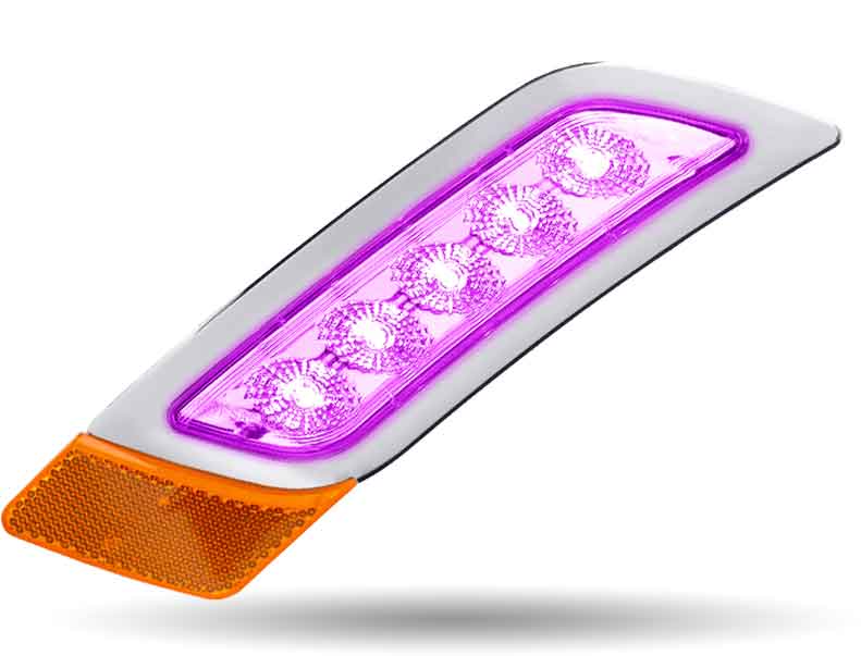 Amber Turn & Marker to Purple Auxiliary Peterbilt LED Fender Light - 5 Diodes | Driver Side - Thumbnail 3