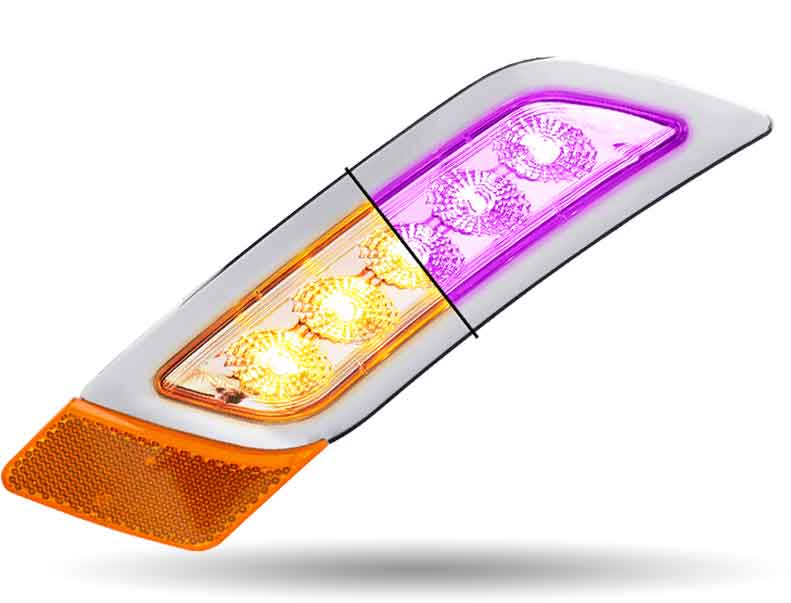 Amber Turn & Marker to Purple Auxiliary Peterbilt LED Fender Light - 5 Diodes | Driver Side - Thumbnail 6
