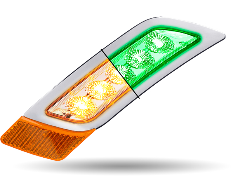 Amber Turn & Marker to Green Auxiliary Peterbilt LED Fender Light - 5 Diodes | Passenger Side - Thumbnail 3