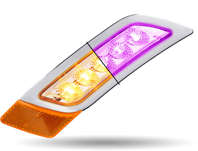 Amber Turn & Marker to Purple Auxiliary Peterbilt LED Fender Light - 5 Diodes | Passenger Side - Thumbnail 3