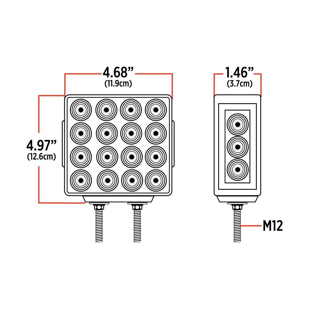 Amber/Red Turn & Marker Square Reflector Double Face LED Light - Double Post | 38 Diodes | Amber/Red Lens - Thumbnail 7