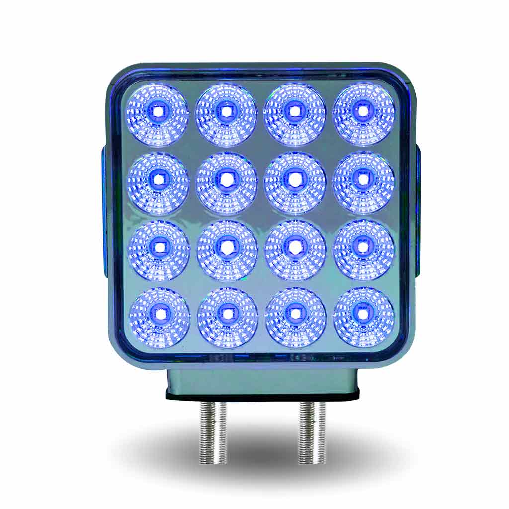 Amber/Red Turn & Marker to Blue Auxiliary Square Reflector Double Face LED Light - Double Post | 38 Diodes | Clear Lens - Thumbnail 8
