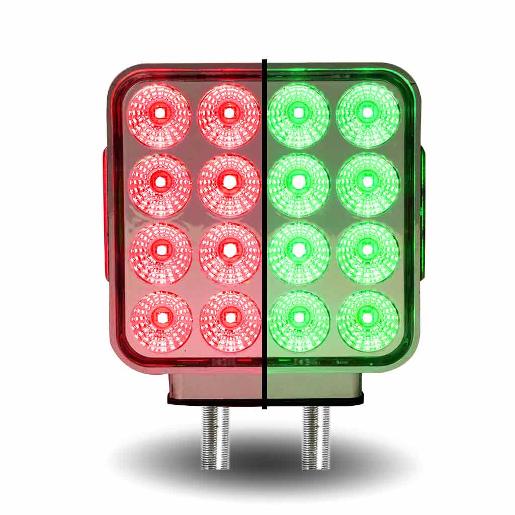 Amber/Red Turn & Marker to Green Auxiliary Square Reflector Double Face LED Light - Double Post | 38 Diodes | Clear Lens - Thumbnail 12