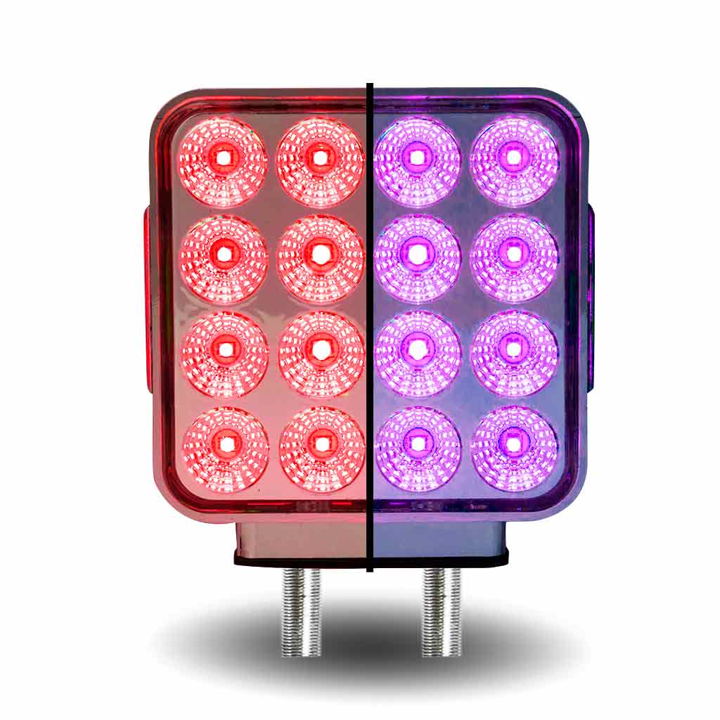 Amber/Red Turn & Marker to Purple Auxiliary Square Reflector Double Face LED Light - Double Post | 38 Diodes | Clear Lens - Thumbnail 13