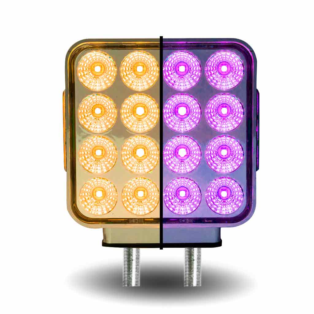 Amber/Red Turn & Marker to Purple Auxiliary Square Reflector Double Face LED Light - Double Post | 38 Diodes | Clear Lens - Thumbnail 5