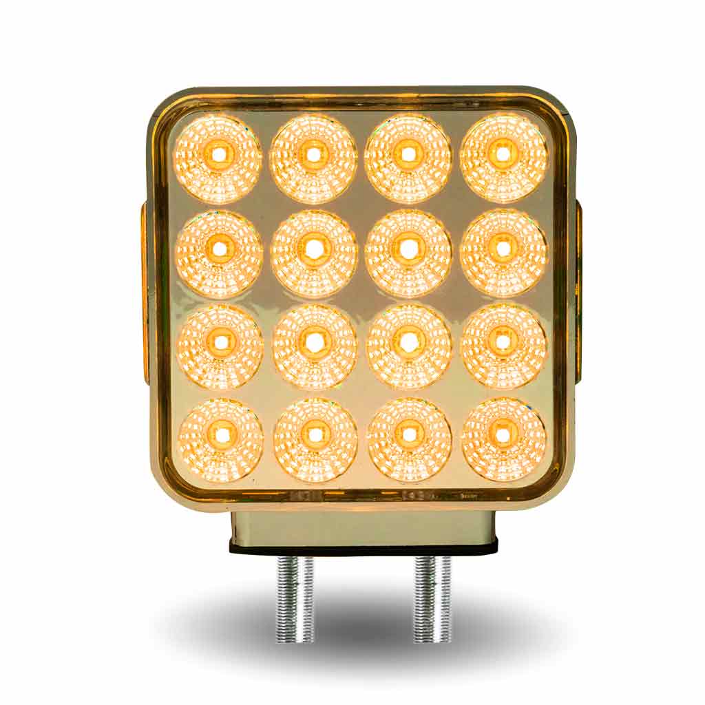 Amber/Red Turn & Marker to Purple Auxiliary Square Reflector Double Face LED Light - Double Post | 38 Diodes | Clear Lens - Thumbnail 8