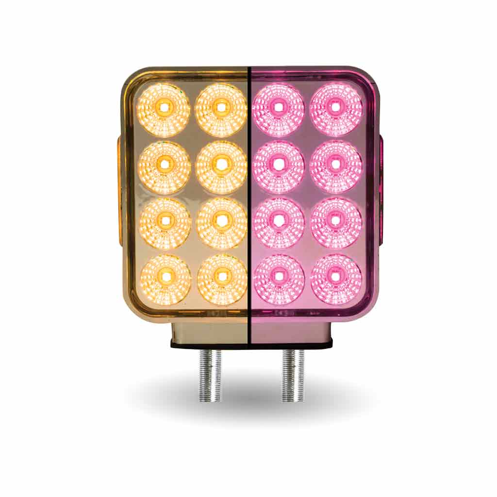 Amber/Red Turn & Marker to Pink Auxiliary Double Face Square Reflector LED Light - 38 Diodes - Thumbnail 9