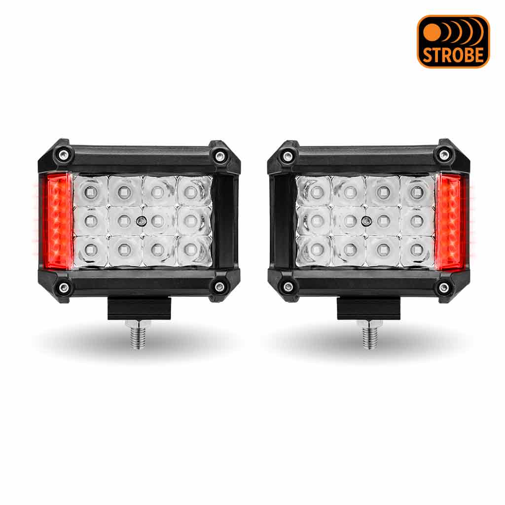 4" Cube LED Work Lamps with Red Strobe Function (Pair) - Spot Beam | 1800 Lumens (Each) - Thumbnail 8
