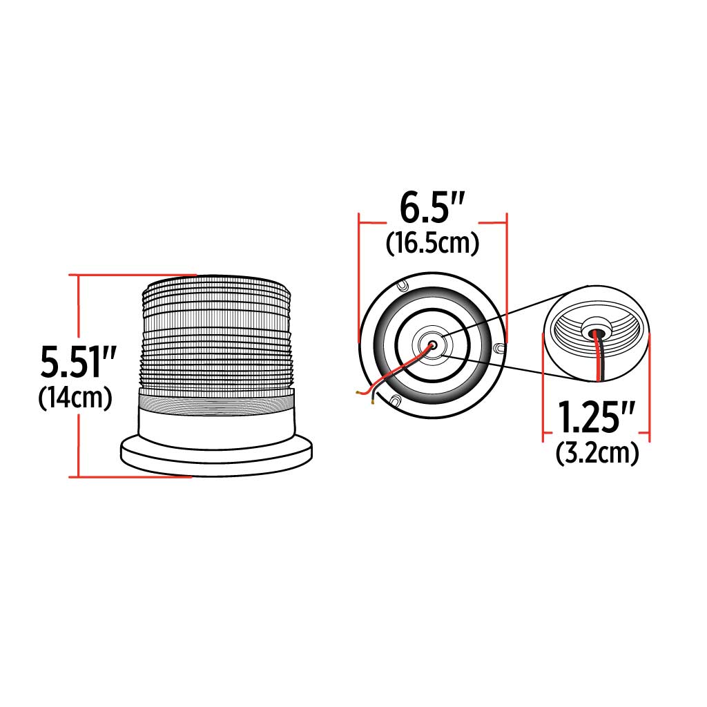 Beacon Medium Profile Permanent Mount LED Warning Light - Amber | 1 Flash Pattern - Thumbnail 4