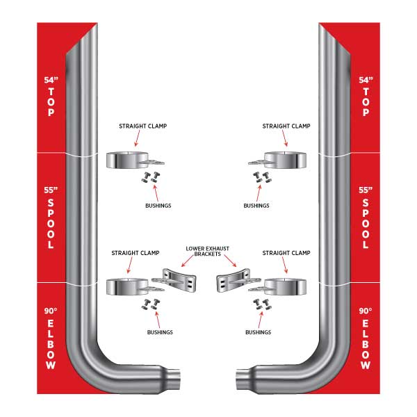 6" Dia. Complete Mitered Exhaust Kit - 54" Top Stacks | 55" Middle Spools | 90° Elbows 6" Reduced to 5" Dia.