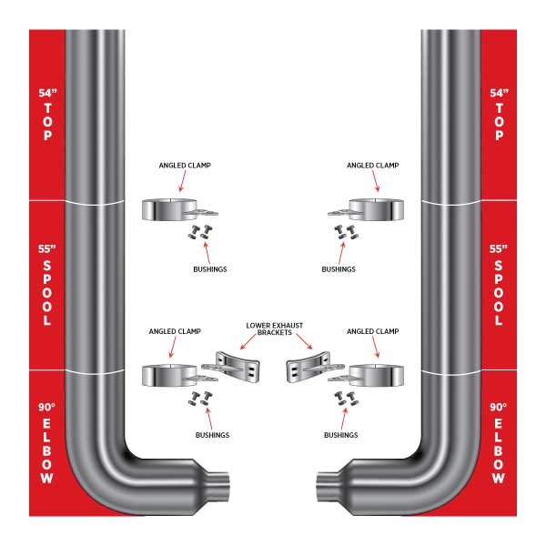 8" Dia. Complete Flat Exhaust Kit - 54" Top Stacks | 55" Middle Spools | 90° Elbows 8" Reduced to 5" Dia.