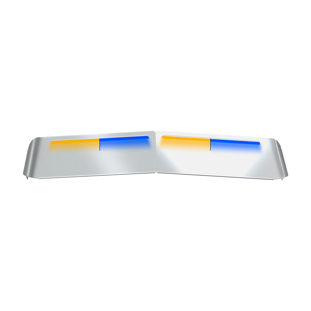 KW. 13" Flat Glass Post-Mount Louvered Sun Visor - Dual Glow Strips (Amber/Blue)