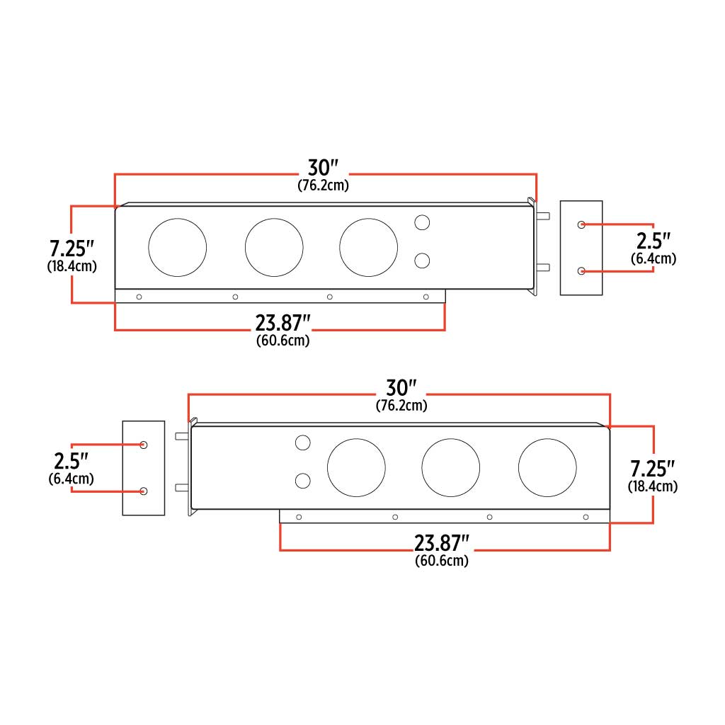 30" LED Mud Flap Hangers - 2 1/2" Bolt Spacing | 4" LEDs (Red Lens) | Stainless Steel - Thumbnail 4