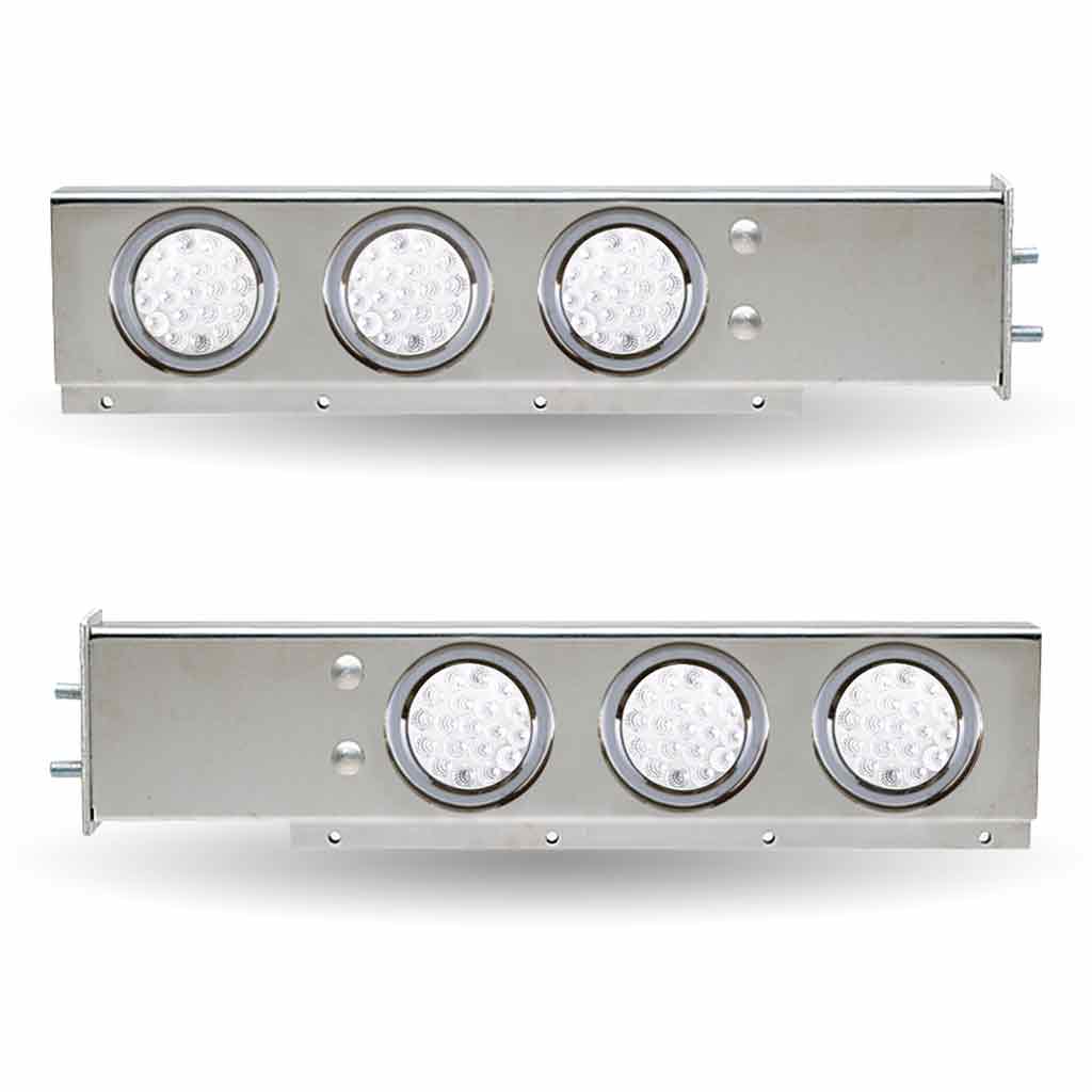 30" Dual LED Mud Flap Hangers - 2 1/2" Bolt Spacing | 4" Dual LEDs (Clear Lens) | Stainless Steel - Thumbnail 3