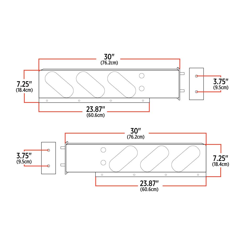 30" Oval LED Mud Flap Hangers - 3 3/4" Bolt Spacing | 6 x Oval Holes | Stainless Steel - Thumbnail 3