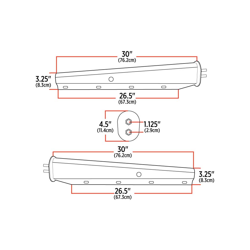 30" Mud Flap Hangers with Dual Back Plate - 1 1/8" Bolt Spacing | Stainless Steel - Thumbnail 2