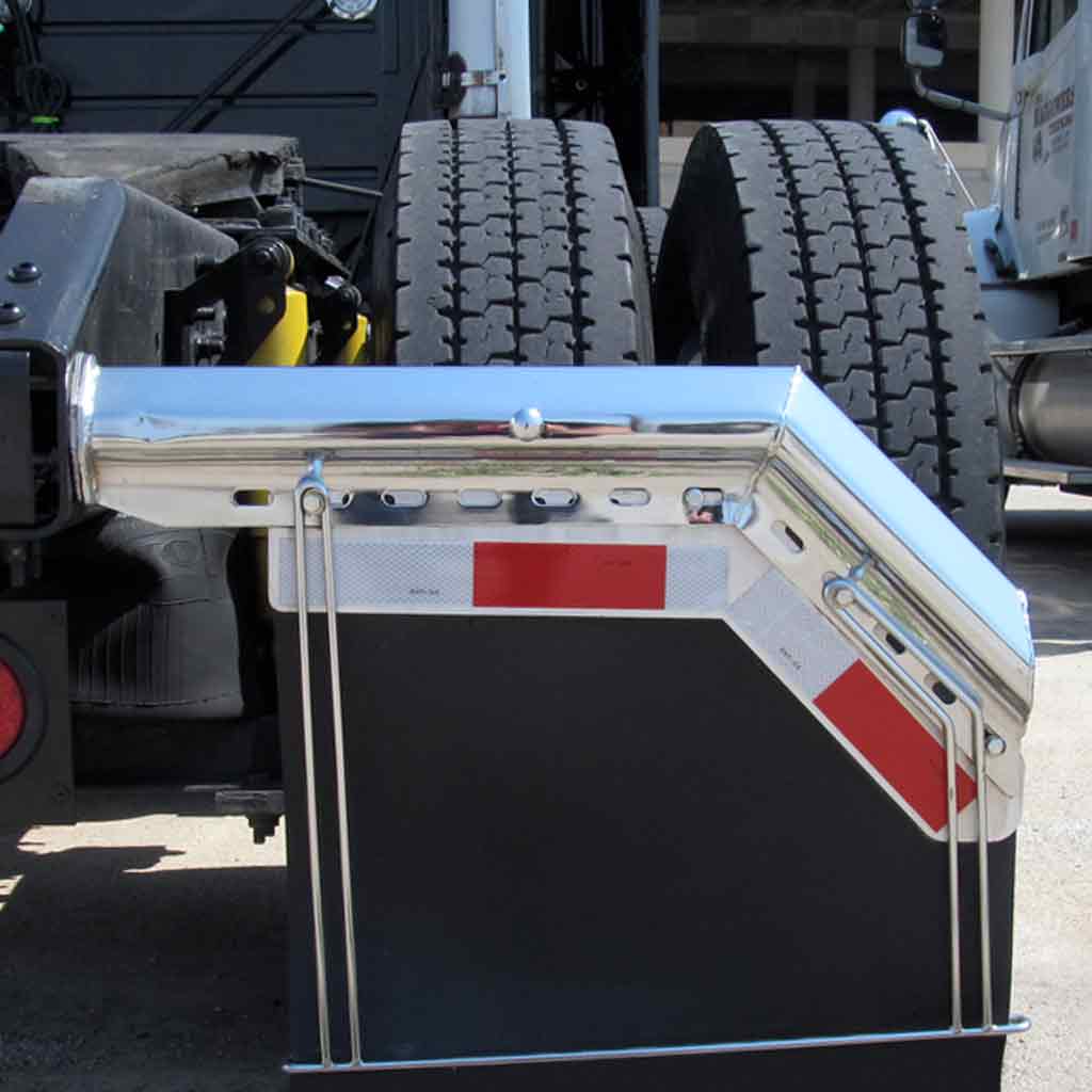 45° Angled 28.5" Mud Flap Hangers - 2 1/2" Bolt Spacing | Chrome Metal - Thumbnail 3