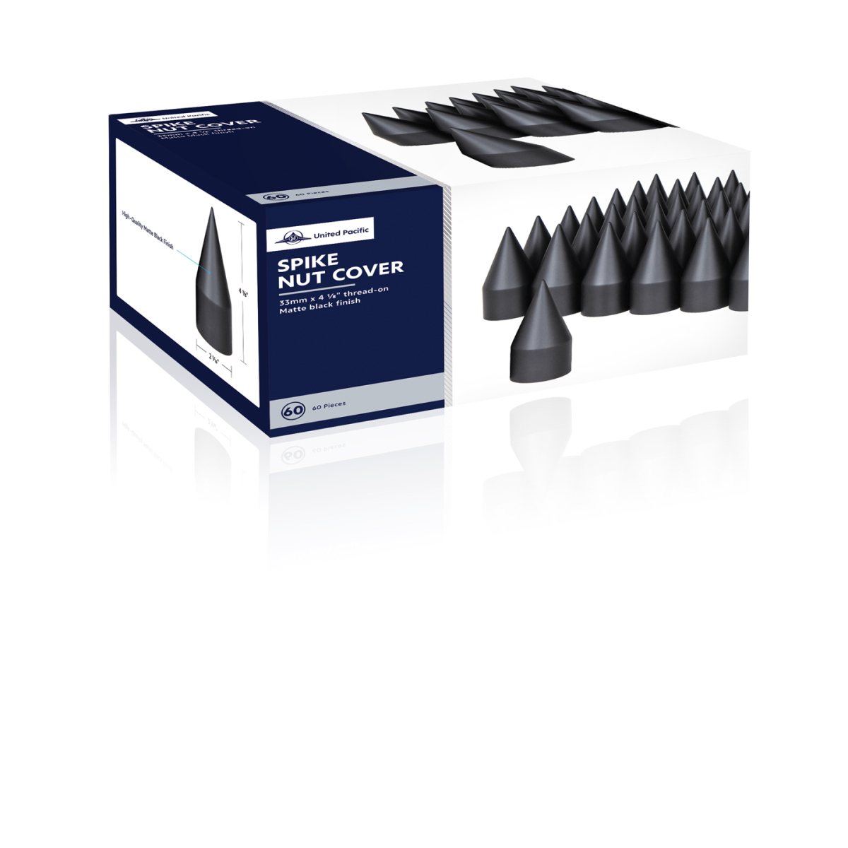 33mm X 4-1/8" Matte Black Spike Nut Covers - Thread-On (60-Pack)
