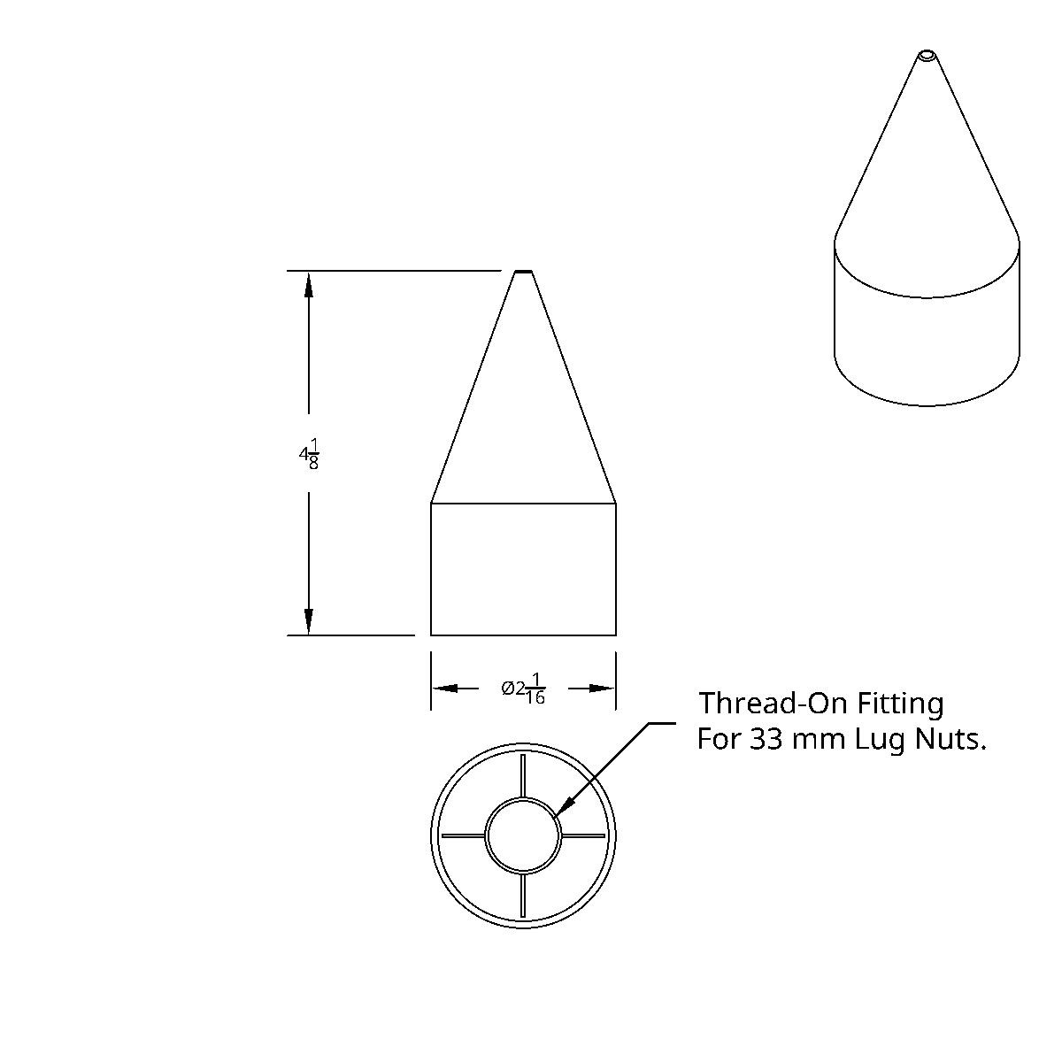 33mm X 4-1/8" Chrome Plastic Spike Nut Covers - Thread-On (Box of 10) - Thumbnail 8