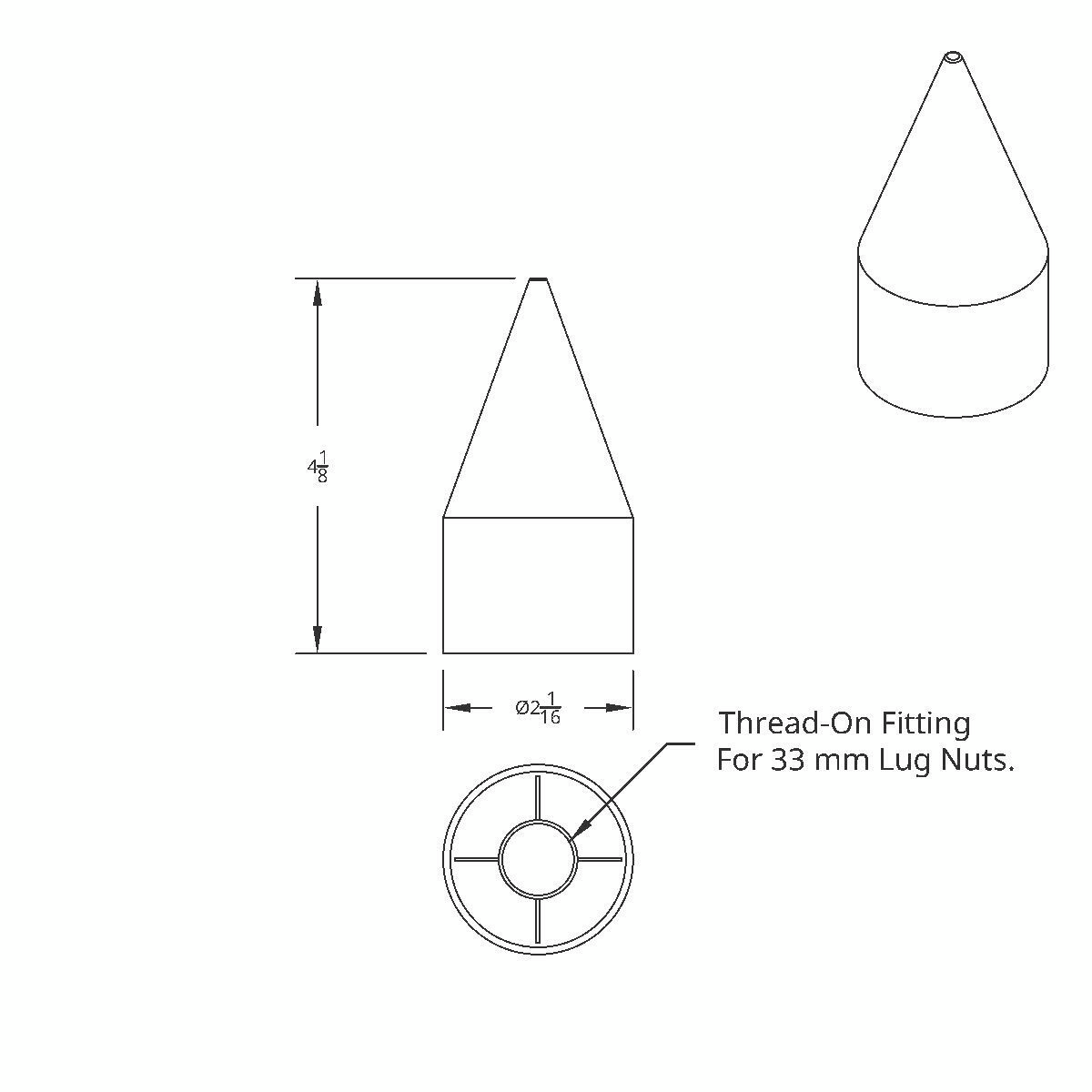 33mm X 4-1/8" Chrome Plastic Spike Nut Cover - Thread-On (Bulk) - Thumbnail 3