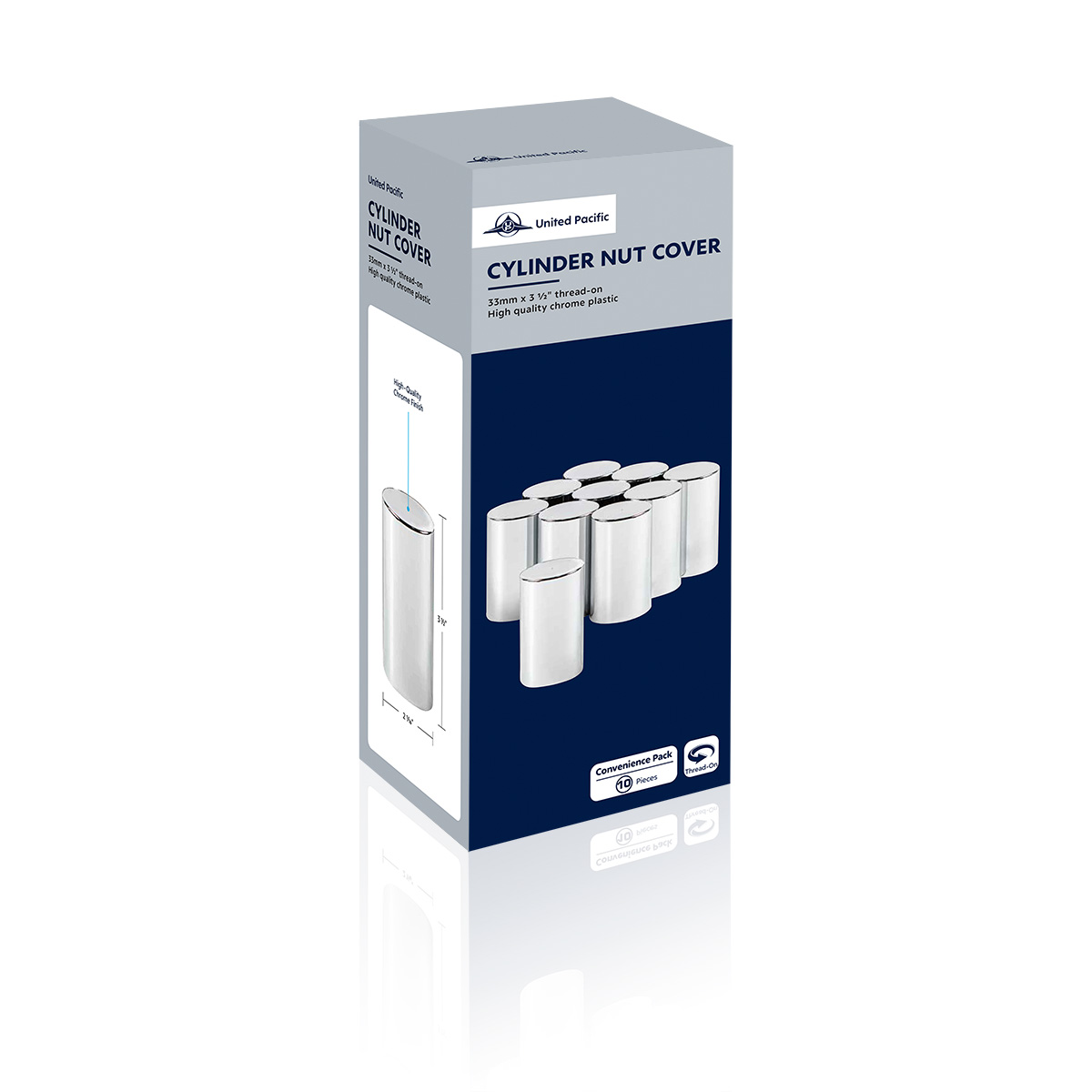 33mm x 3-1/2" Chrome Plastic Cylinder Nut Covers - Thread-On (Color Box of 10) - Thumbnail 6