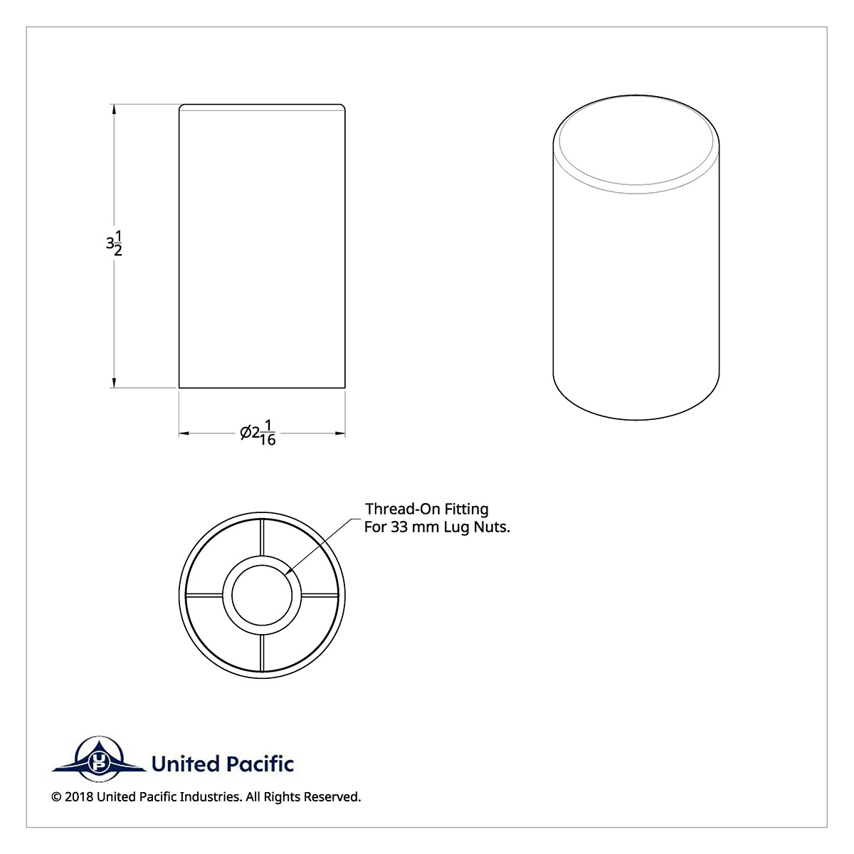33mm x 3-1/2" Chrome Plastic Cylinder Nut Covers - Thread-On (Color Box of 10) - Thumbnail 7