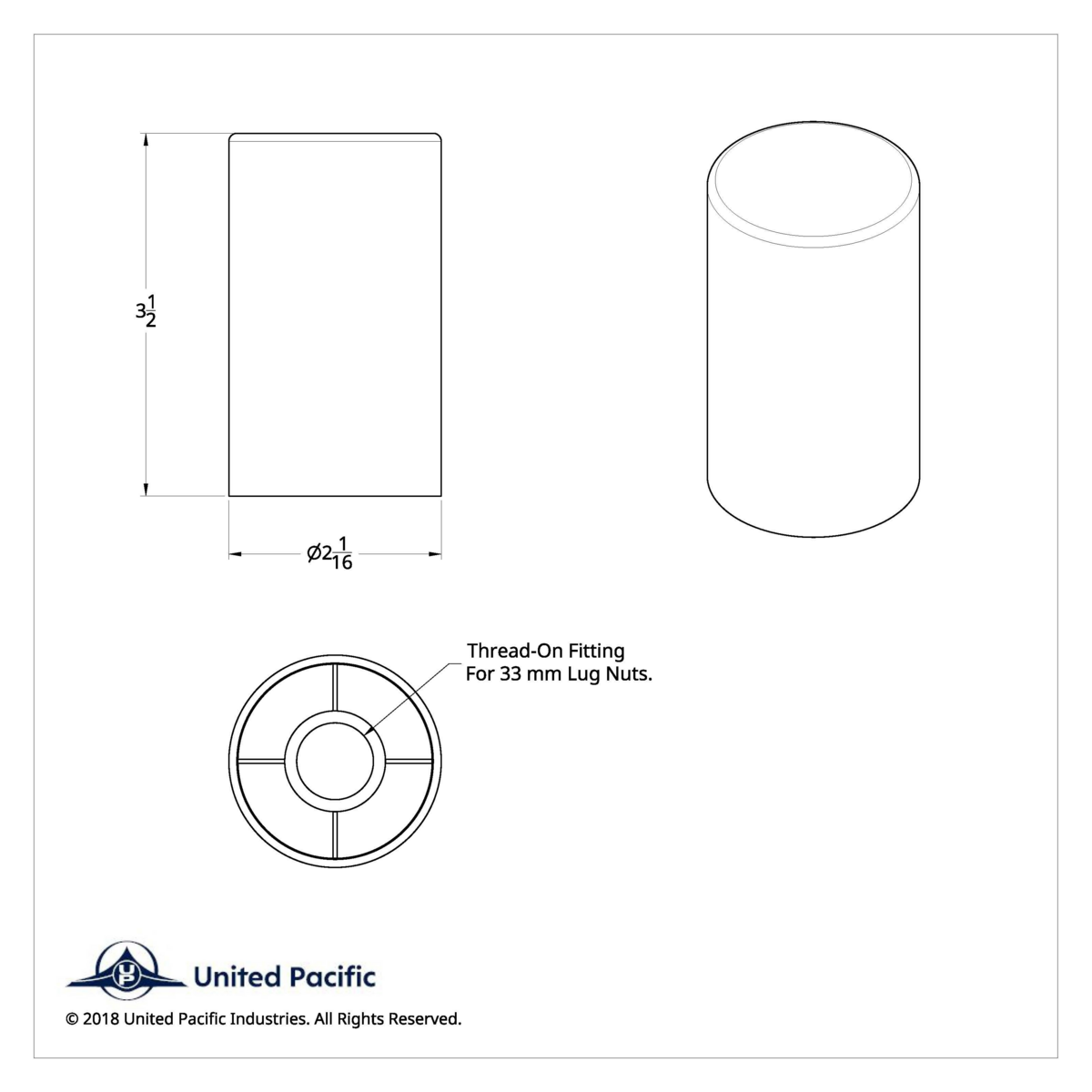 33mm x 3-1/2" Chrome Plastic Cylinder Nut Cover - Thread-On (Bulk) - Thumbnail 7