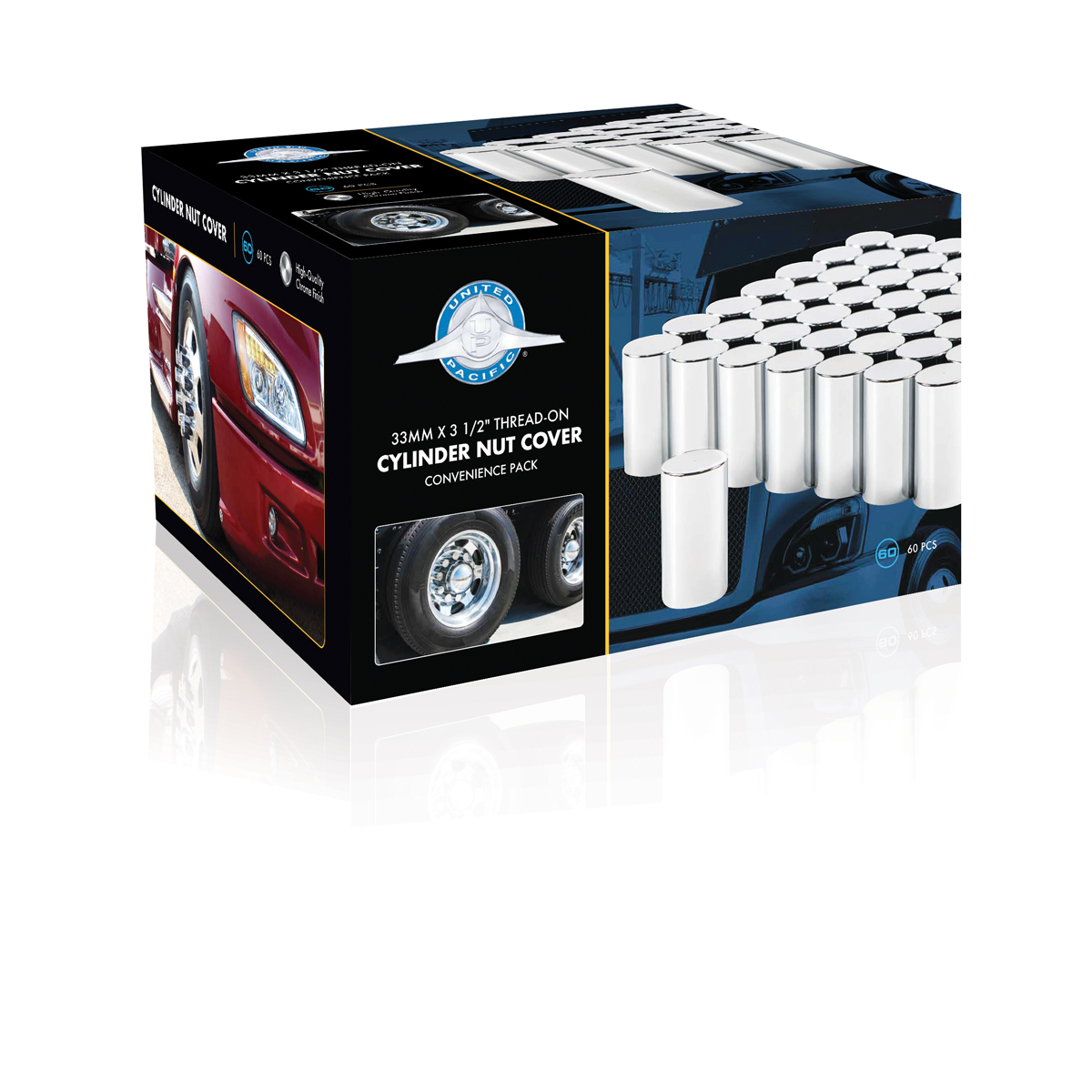 33mm x 3-1/2" Chrome Plastic Cylinder Nut Covers - Thread-On (Color Box of 60) - Thumbnail 5