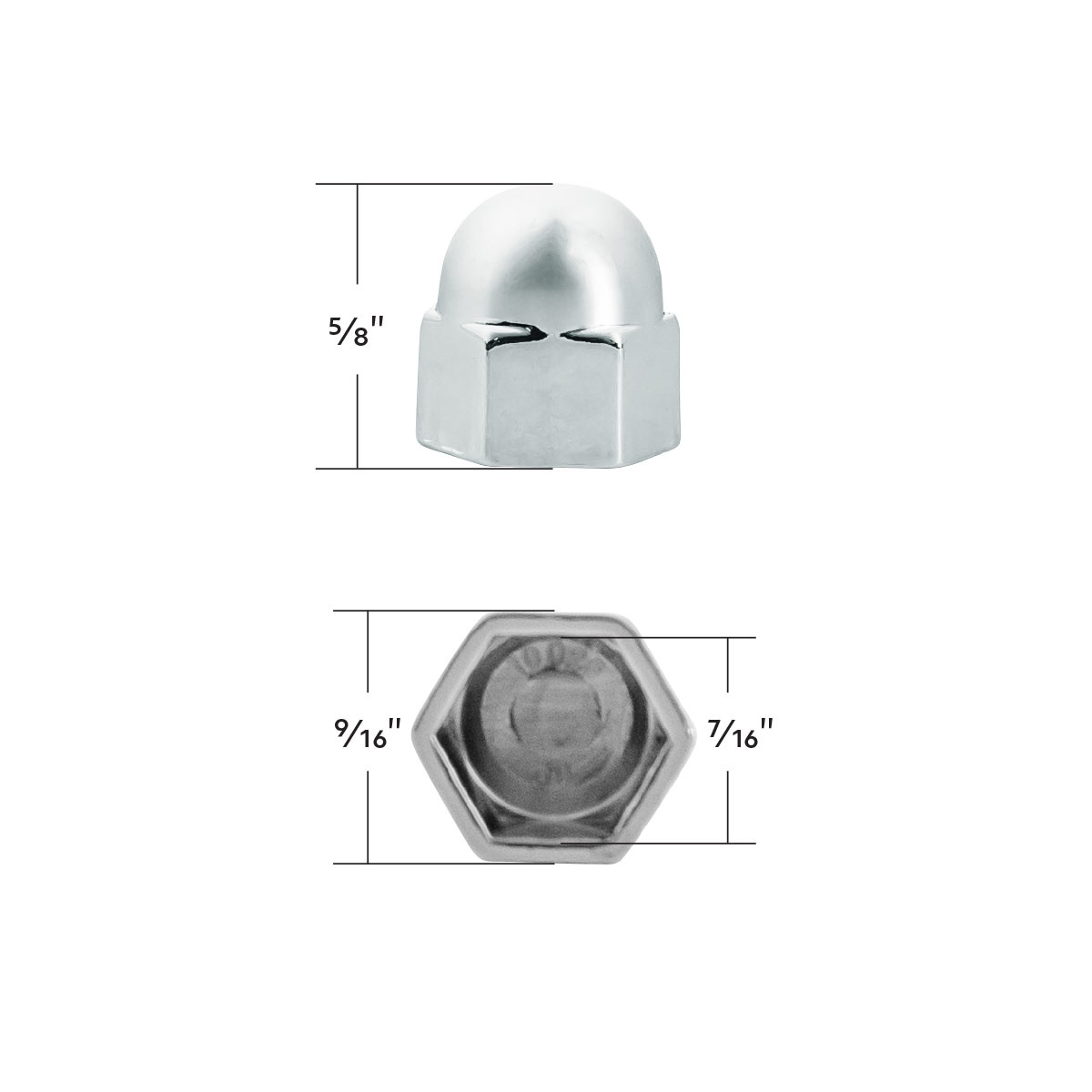 7/16" X 5/8" Chrome Die-Cast Acorn Nut Cover (50 pcs/Bag) - Thumbnail 5