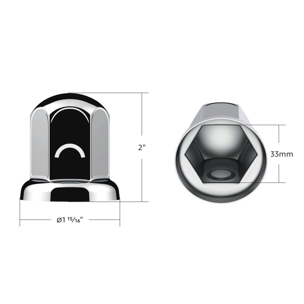 33mm X 2" Chrome Steel Standard Nut Cover With Flange - Thumbnail 6