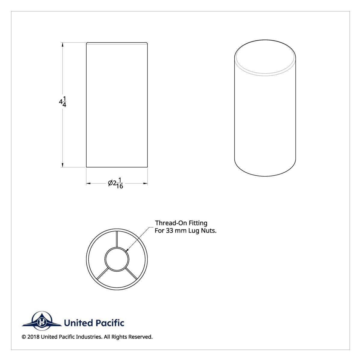 33mm X 4-1/4" Chrome Plastic Tall Cylinder Nut Cover - Thread-On (Bulk) - Thumbnail 7