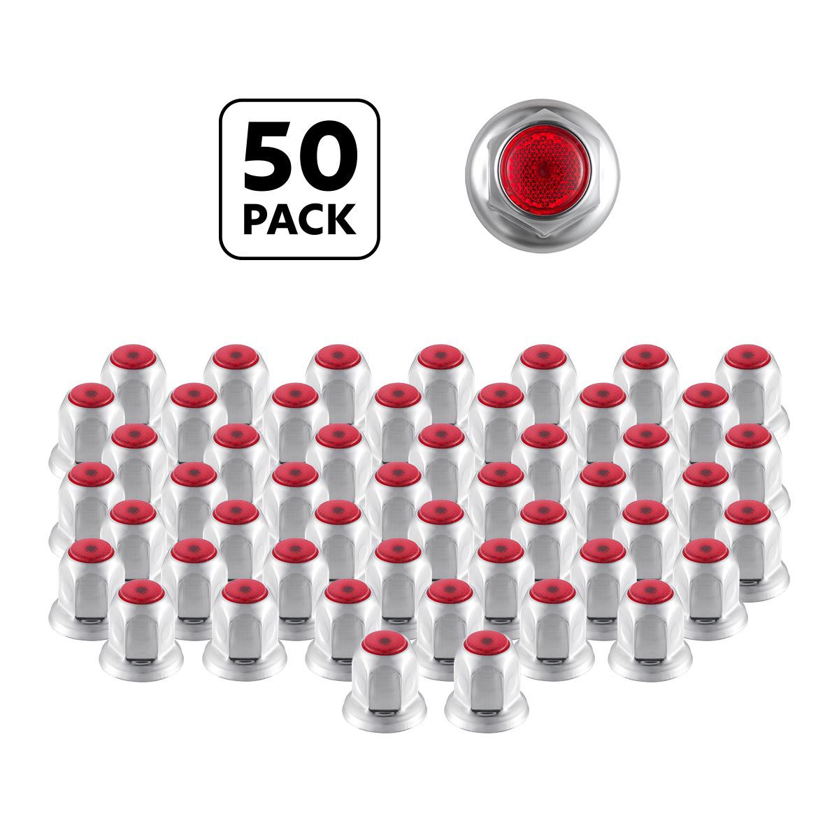 33mm X 2" Chrome Steel Reflector Nut Cover With Flange - Red (50 Pcs)