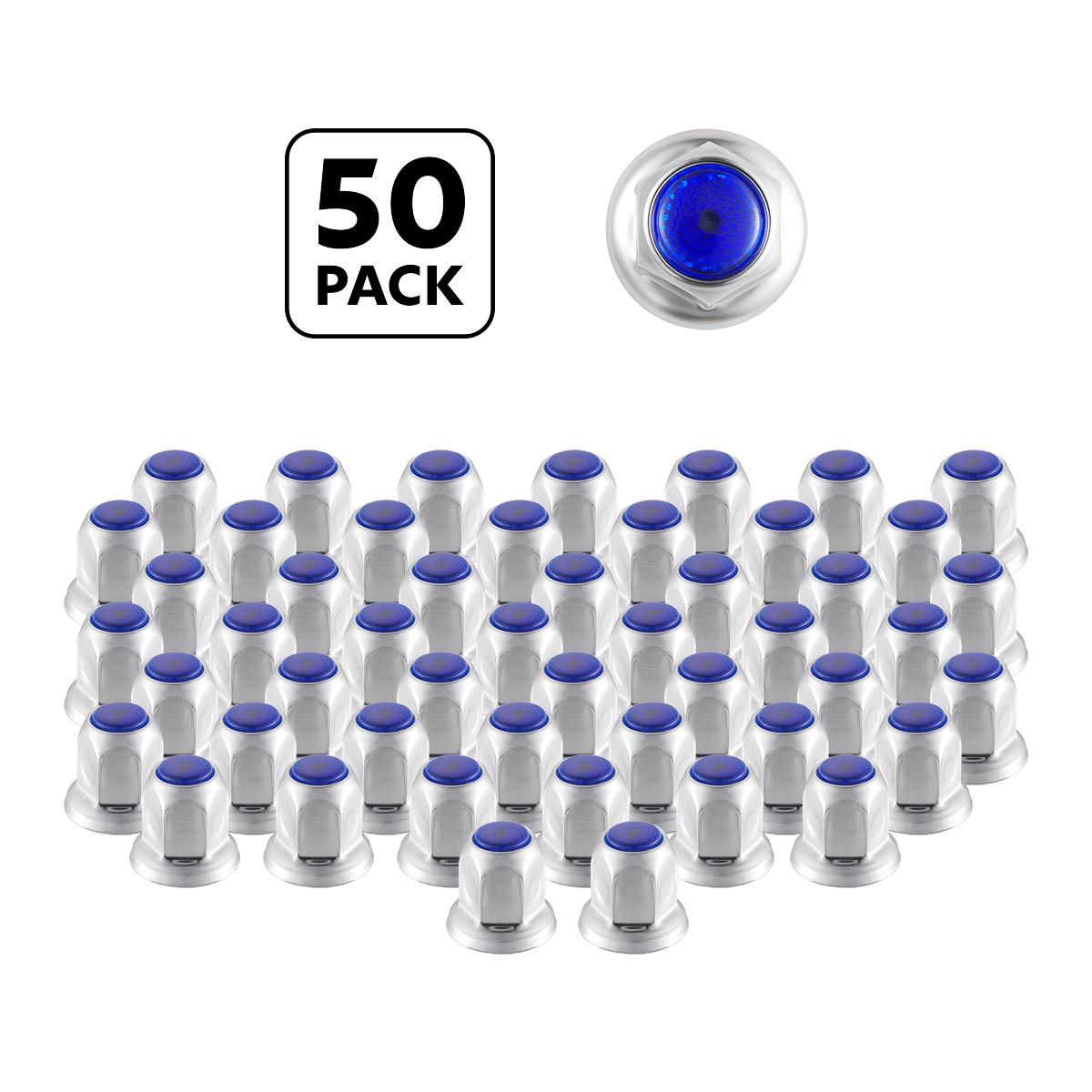 33mm X 2" Chrome Steel Reflector Nut Cover With Flange - Blue (50 Pcs)