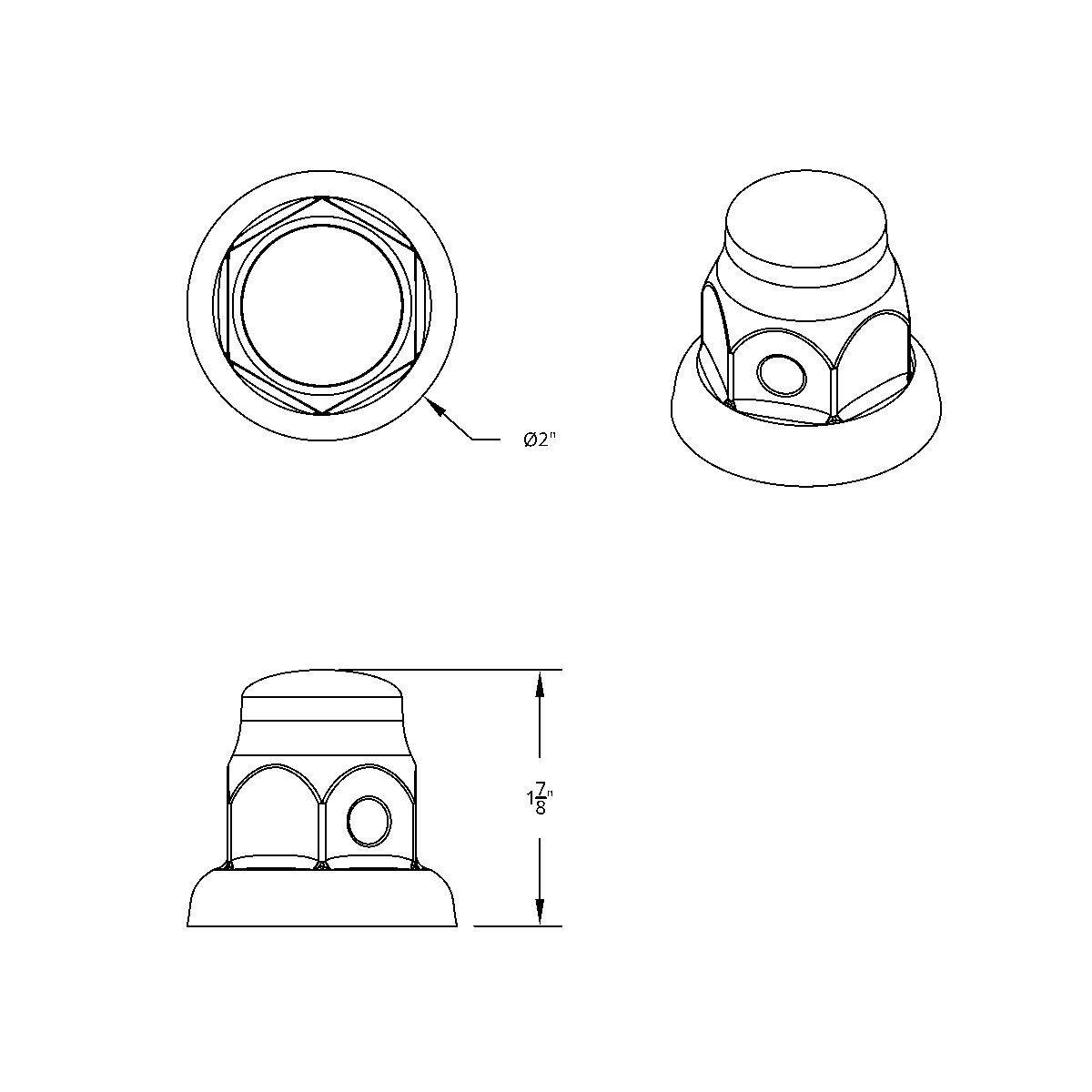 32mm X 2" Chrome Steel Tall Nut Cover With Flange - Thumbnail 2
