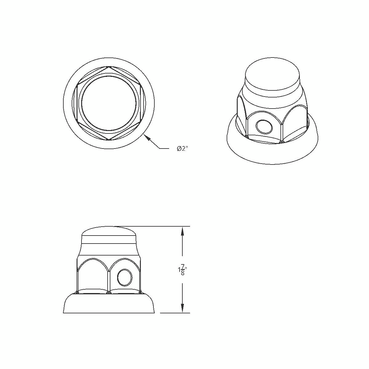 32mm x 2" Chrome Steel Tall Nut Covers With Flange (10-Pack) - Thumbnail 4