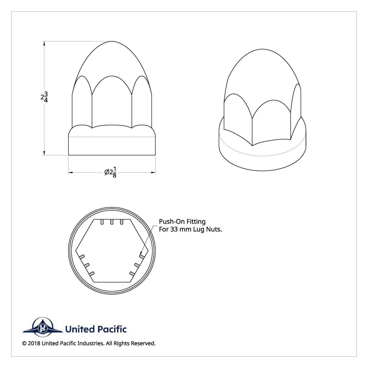 33mm X 2-3/4" Chrome Plastic Bullet Nut Cover With Flange - Push-On (Bulk) - Thumbnail 7