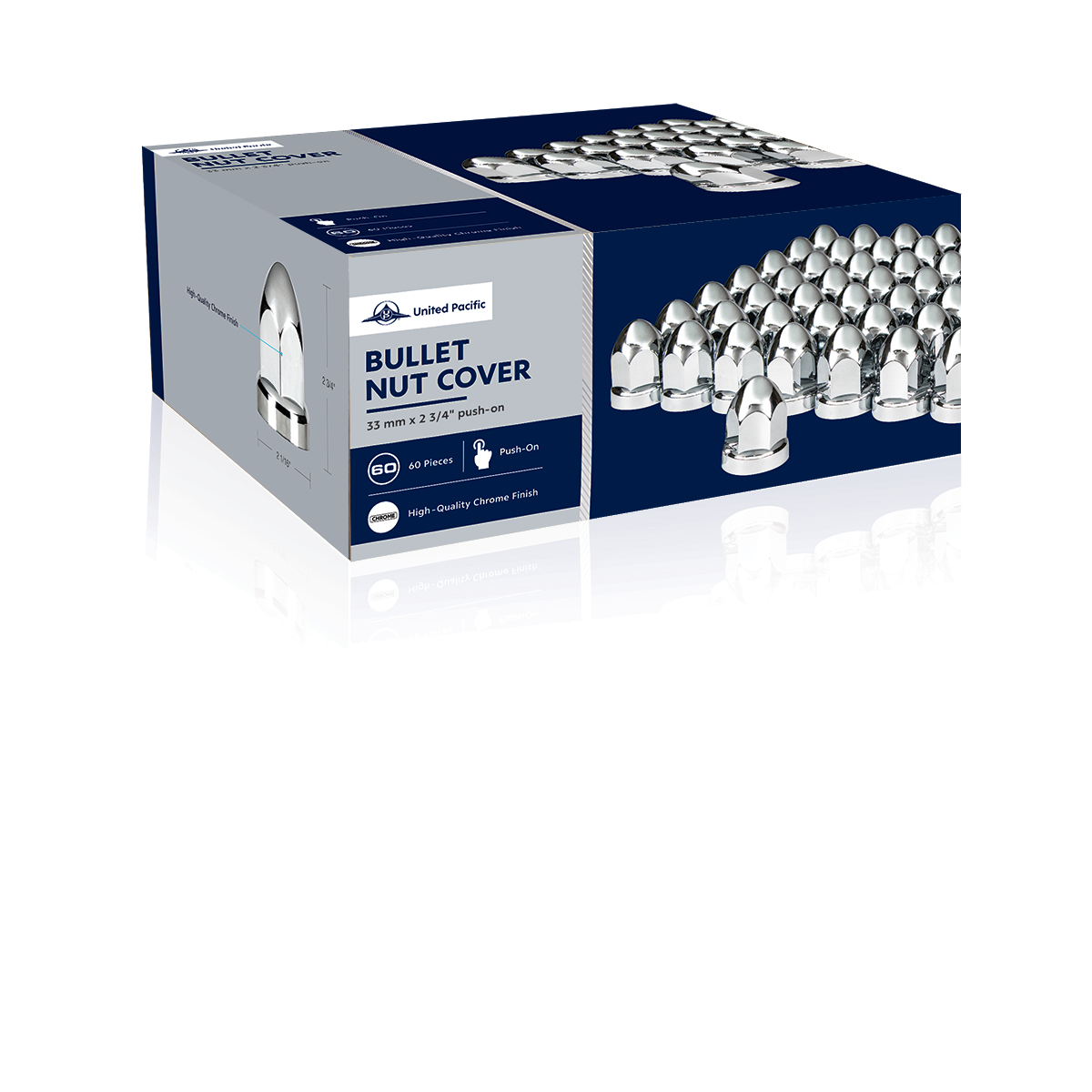 33mm X 2-3/4" Chrome Plastic Bullet Nut Covers With Flange- Push-On (60-Pack) - Thumbnail 6