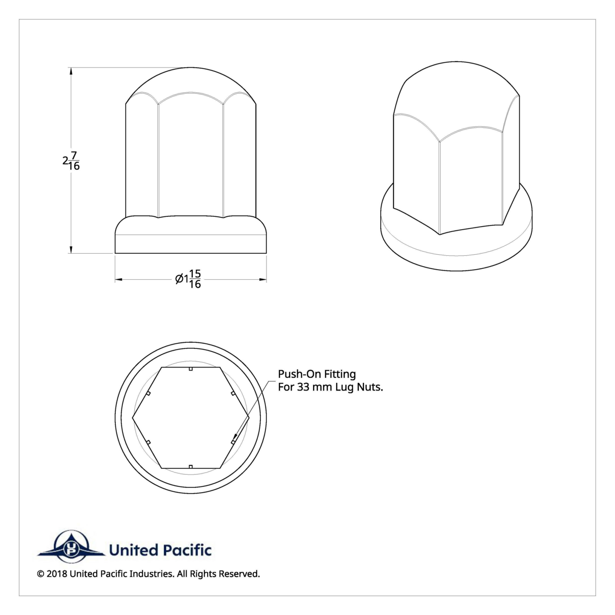 33mm X 2-7/16" Chrome Plastic Standard Nut Cover With Flange - Push-On (Color Box of 60) - Thumbnail 6